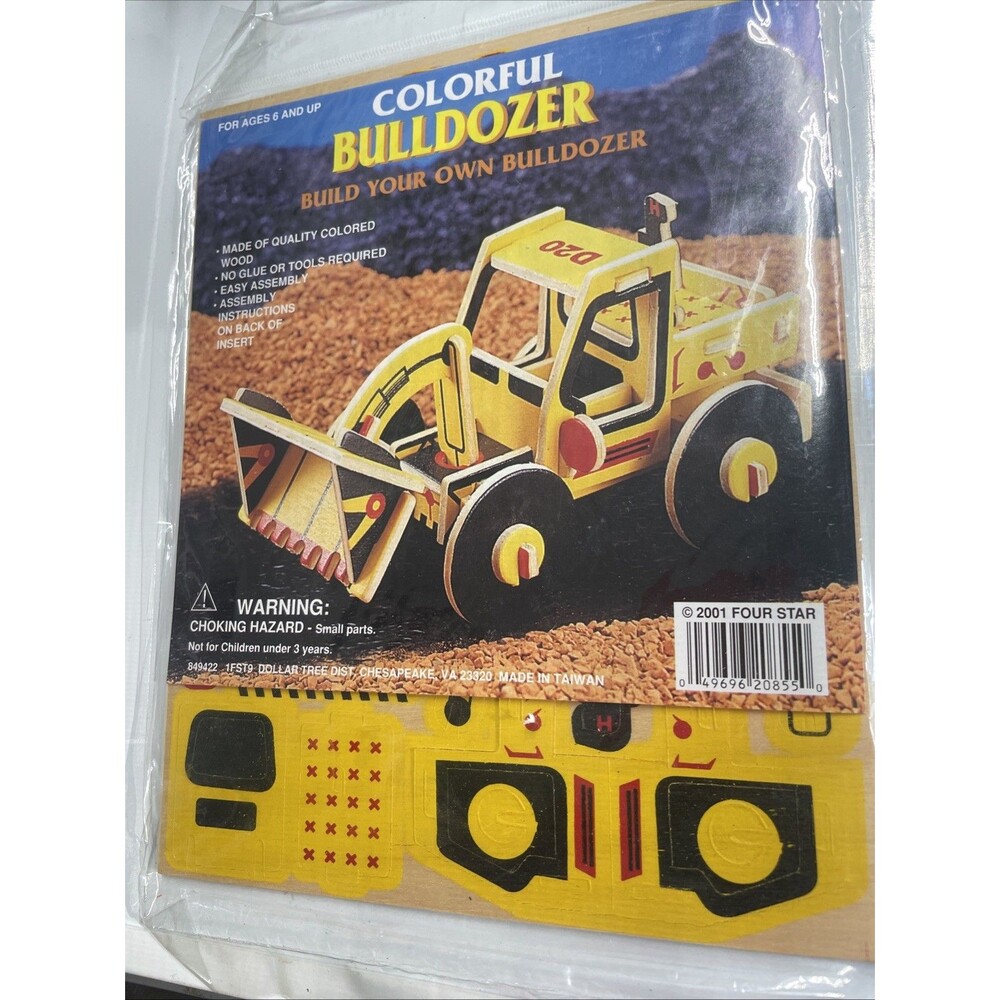 Four Star Colorful Bulldozer Wooden Model Kit No Glue/Tools Required Ages 6+